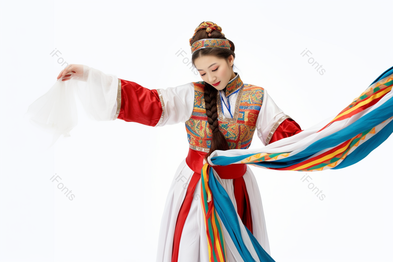 穿着藏服的少女扬起哈达跳舞,高清,摄影图,摄影图片,图片大全,摄影图免费下载